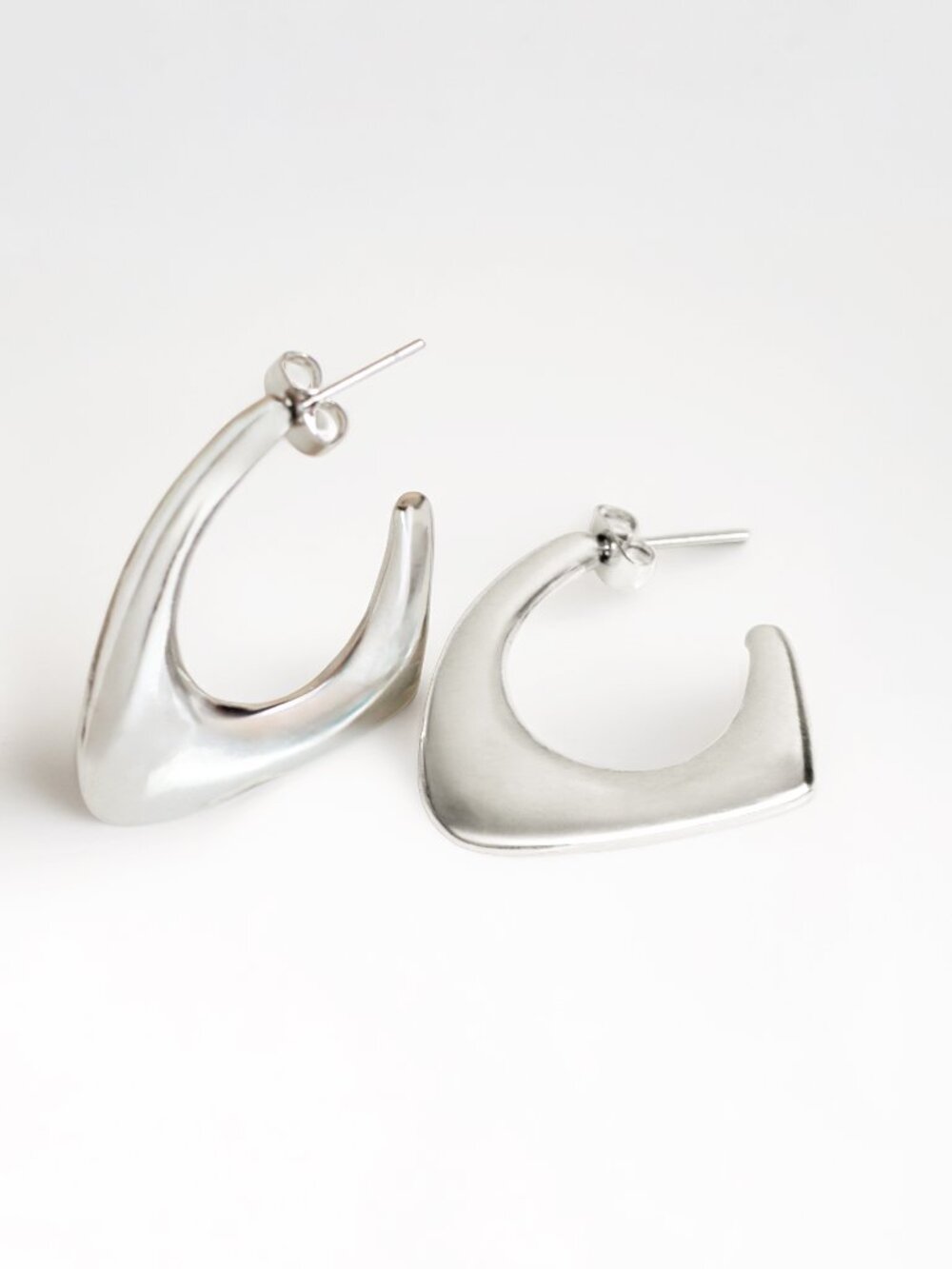 Contoured Silver Drop Earrings